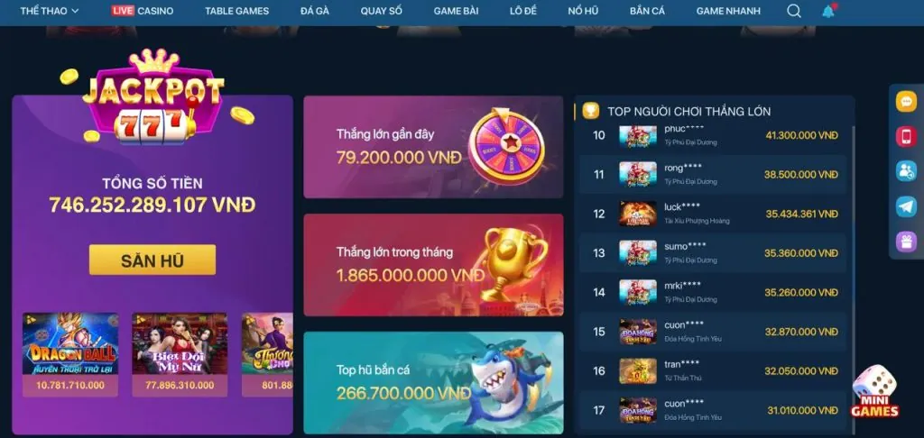 Nổ Hũ Jackpot lũy tiến với giải thưởng khổng lồ